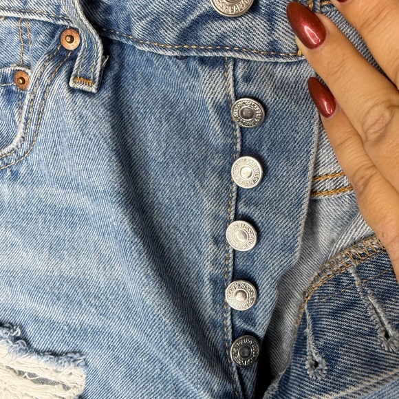 Levi's 501 Blue Distressed Jean Shorts - Picture 8 of 14